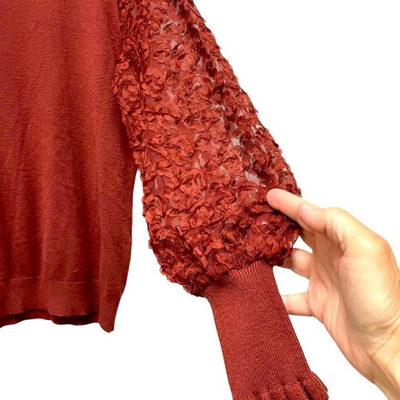 Sioni Milano Mock Neck Mesh Applique Sleeve Detail Sweater Size Large - Picture 5 of 12